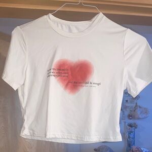 White Crop Top with Red Heart Graphic